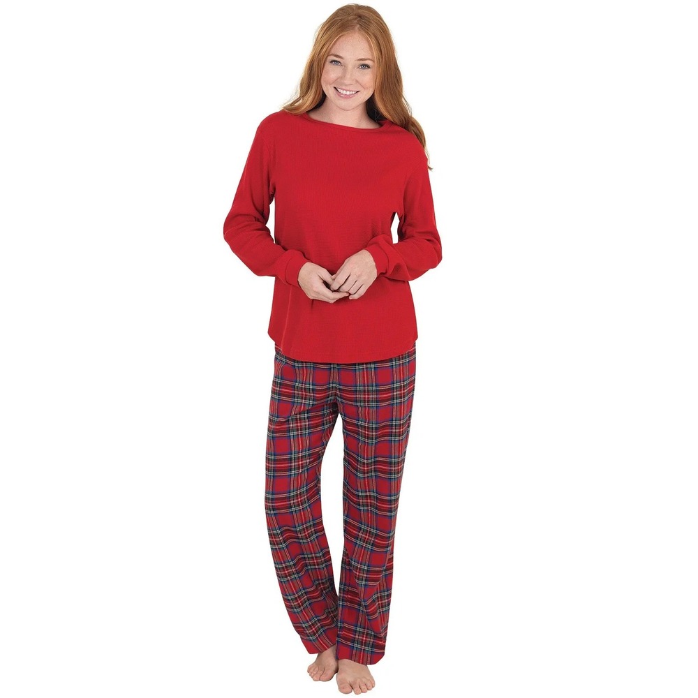 Pajamagram Womens Red Plaid Pajama Set Top Pants Cotton Flannel Small Christmas